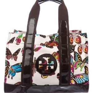 RARE * Tory Burch Butterfly Ivory Canvas Tote